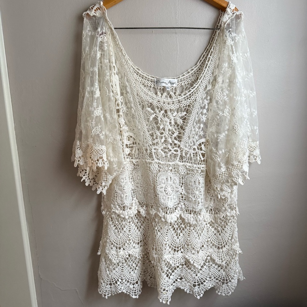 Pretty Angel Boho Lace Tunic Top XL Ivory Crochet & Lace Romantic Festival - Picture 2 of 13